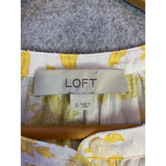 Loft Yellow Floral Pleated Yoke Mixed Media Top, Sleeveless, Women’s Size Small - Picture 9 of 12